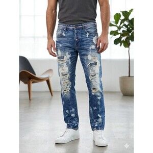 STRIVERS ROW Jeans Mens 36x34 Red Line Selvedge Straight Button Destroyed USA
